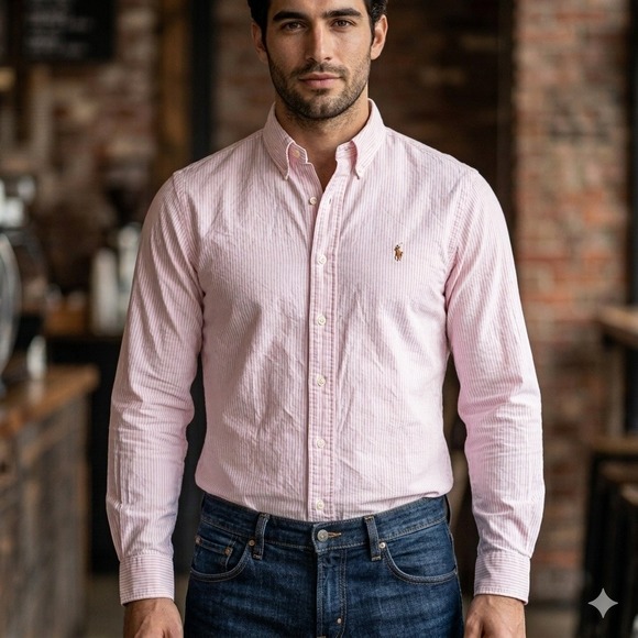 Ralph Lauren Other - Polo Ralph Lauren Button Down Shirt Mens 16-34 Pink White Striped Cotton Oxford